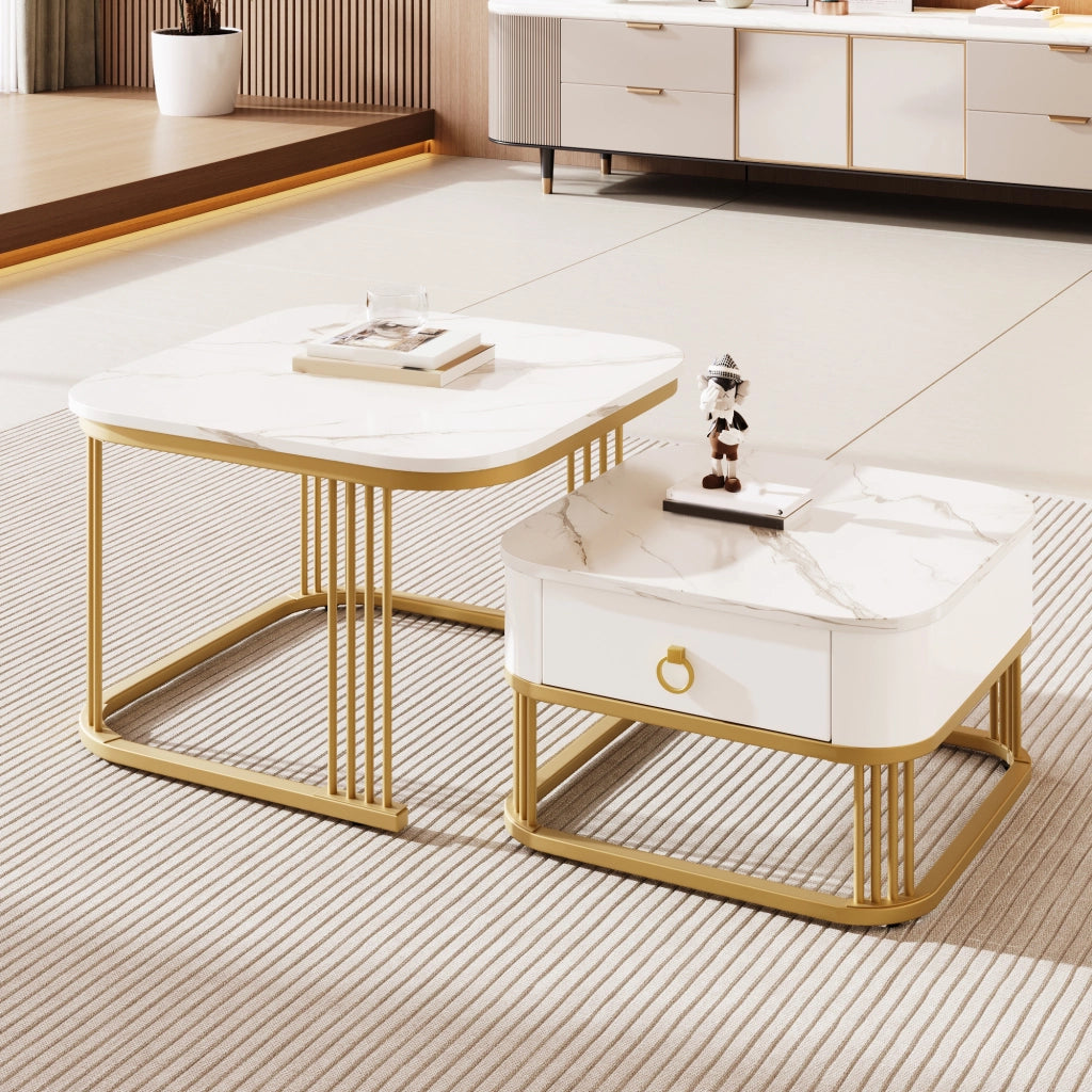 TAVOLINO DA SALOTTO Set da 2 pezzi 60x60x45+50x50x34 cm Bianco MDF
