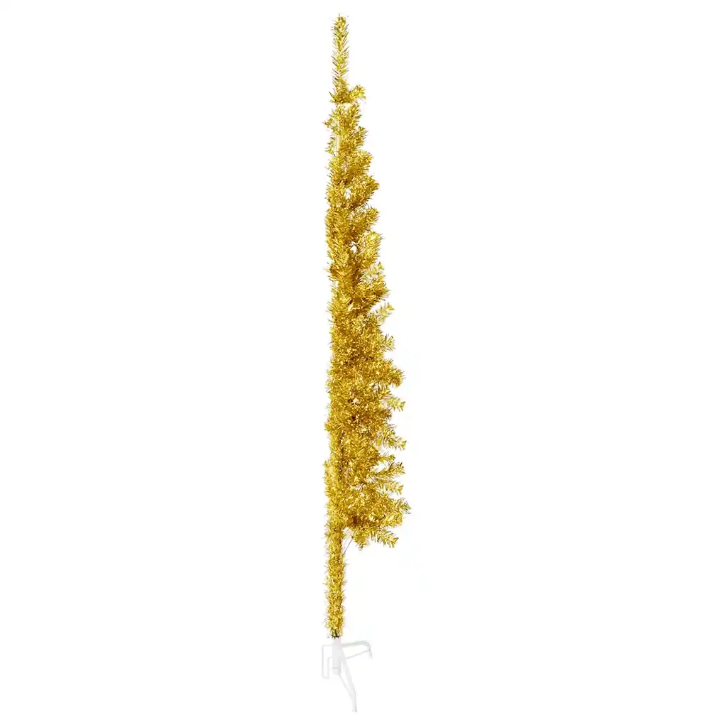 Albero Natale Artificiale Sottile a MetÃ  con Supporto Oro 120cm