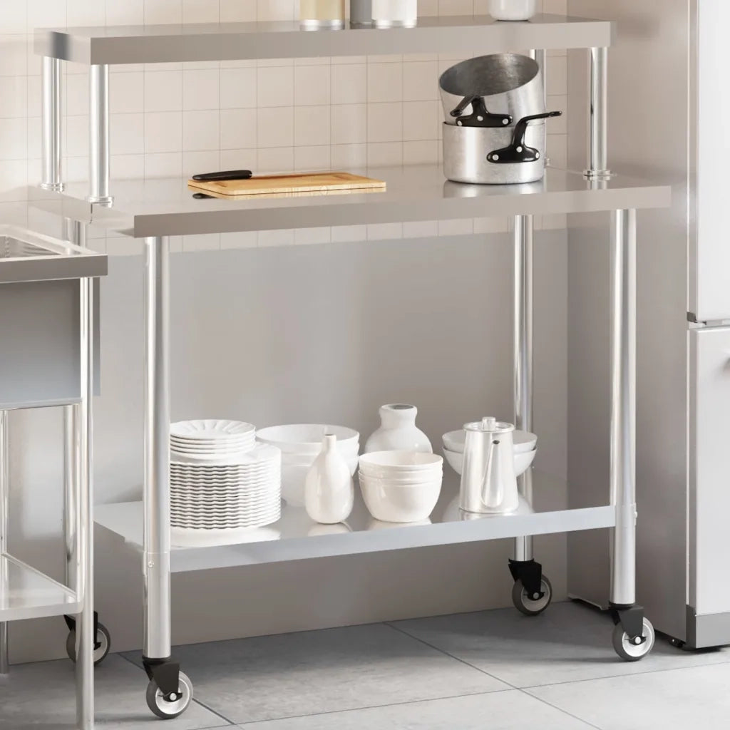 Tavolo Lavoro Cucina con Ripiano 110x55x120 cm Acciaio Inox 3208898