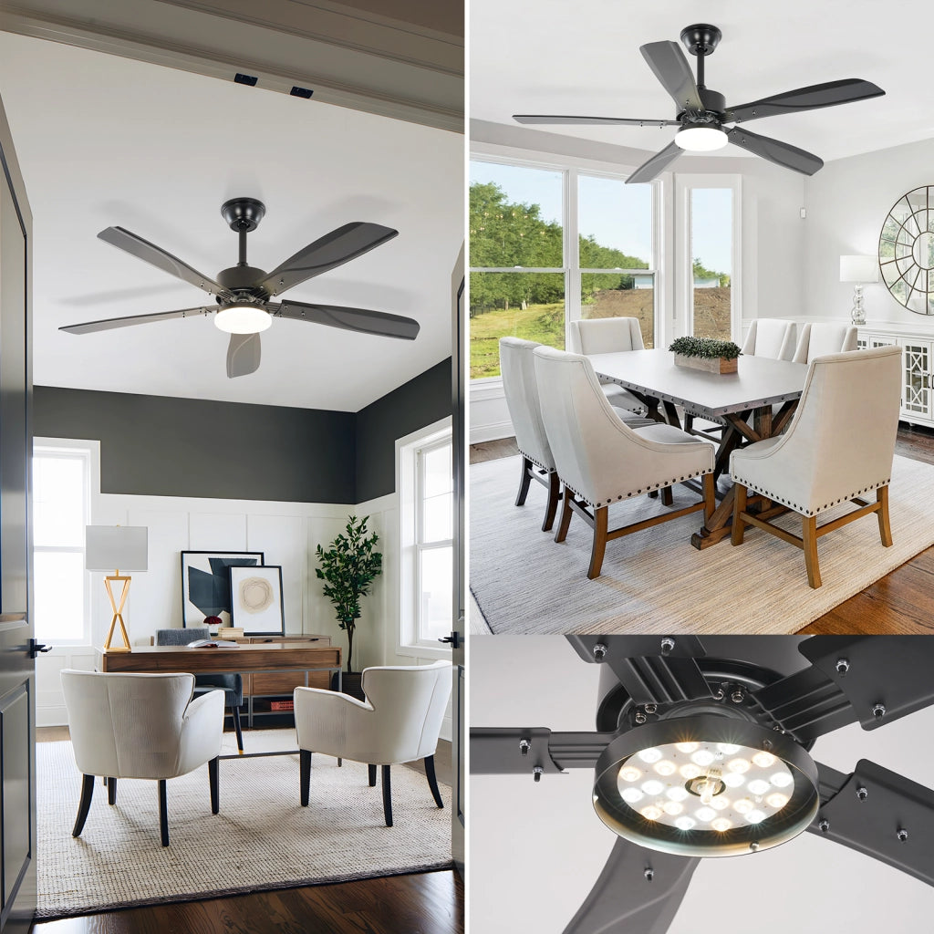 ZMH Ventilatore da soffitto nero con illuminazione silenziosa LED dimmerabile 23W