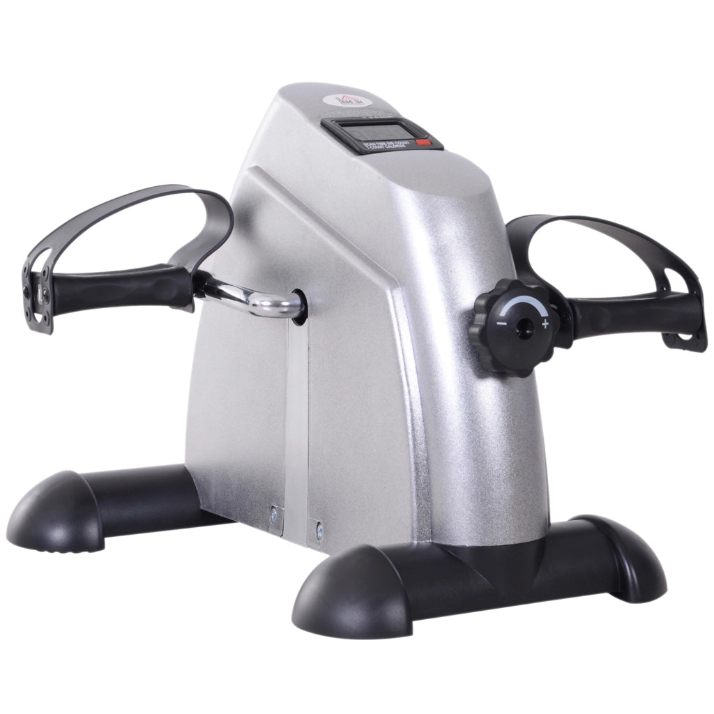Mini cyclette con pedali, bici da allenamento con display LCD, in ghisa color argento, 35 x 40 x 31 cm.
