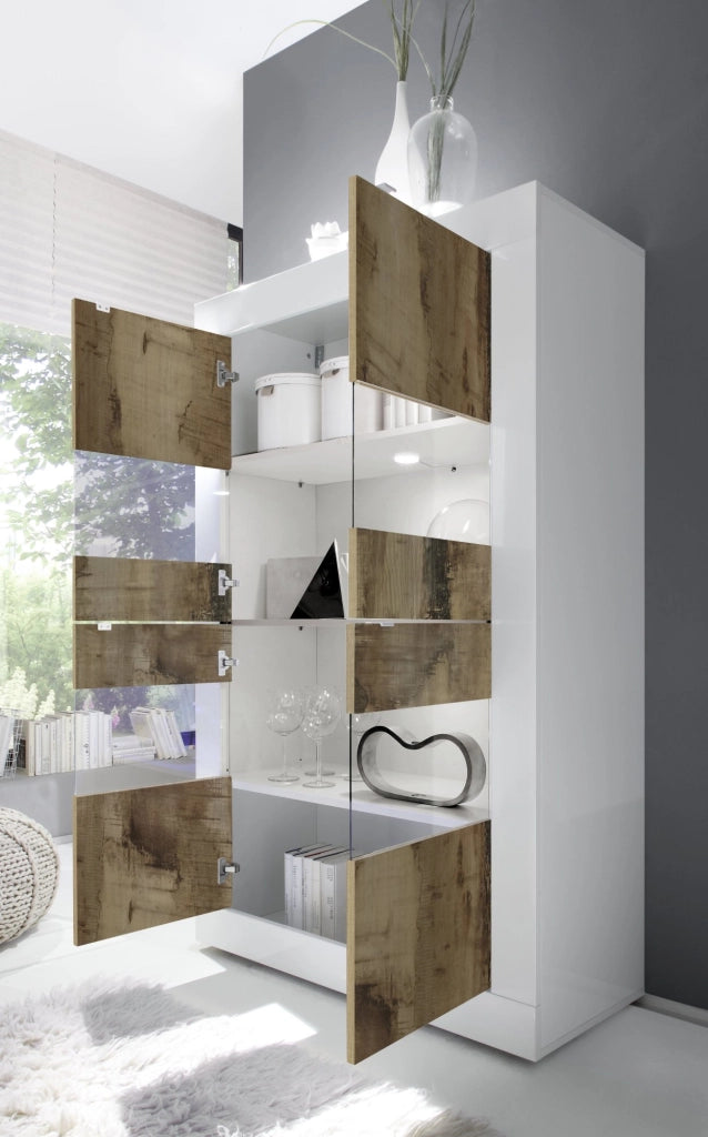 Mobile Espositore Suzzara, Vetrina 2 Ante, 101.4x42x161.2h cm Bianco Lucido