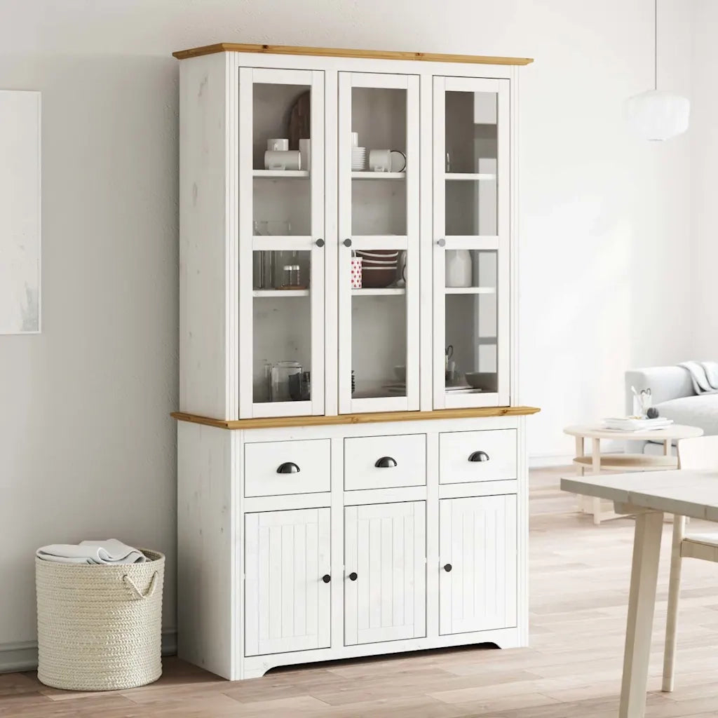 Credenza BODO 115,5x43x200,5 cm Massello Pino Bianco e Marrone 3206452