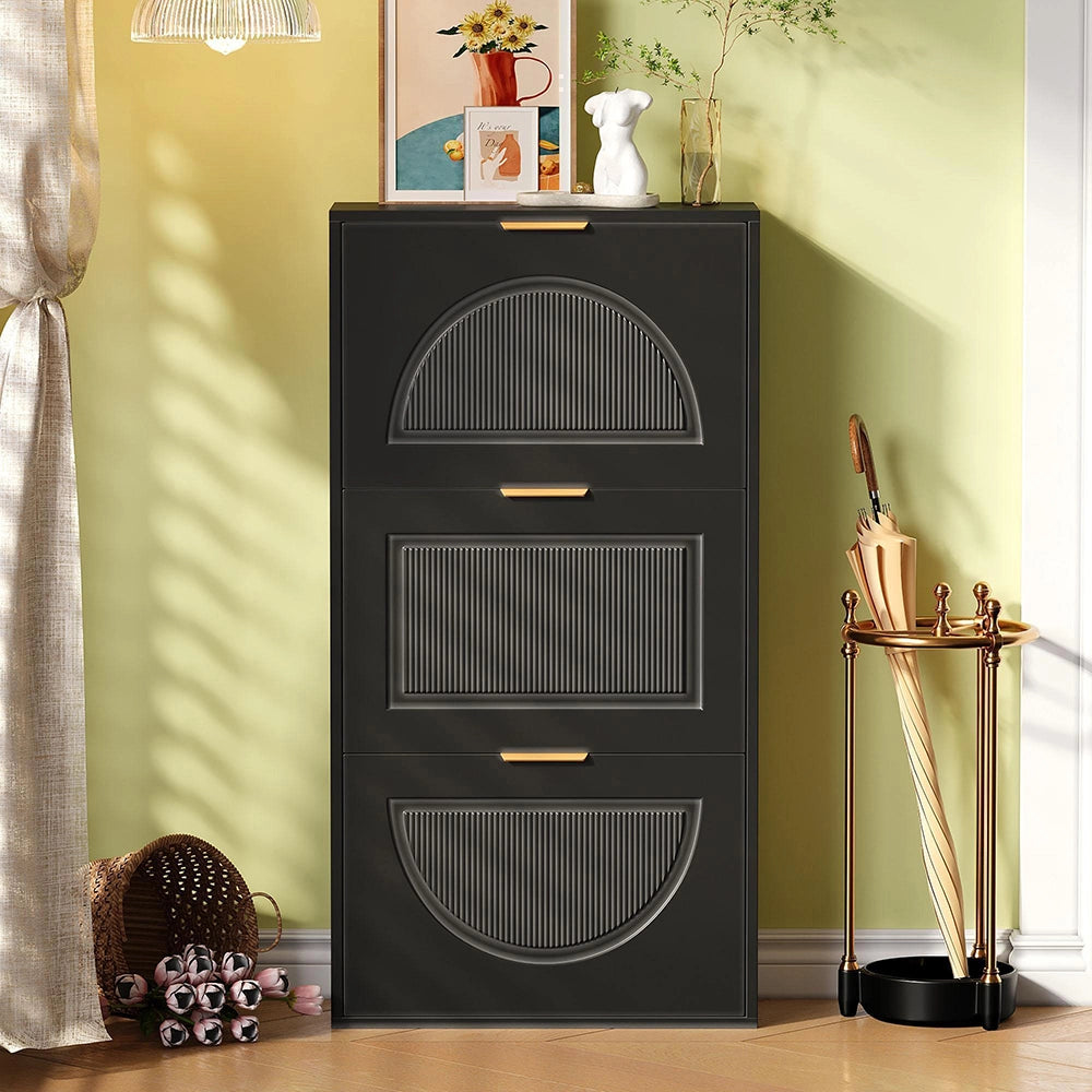 Armadio per scarpe stretto a 3 ante - Xylo - 60x24x114 cm - Nero