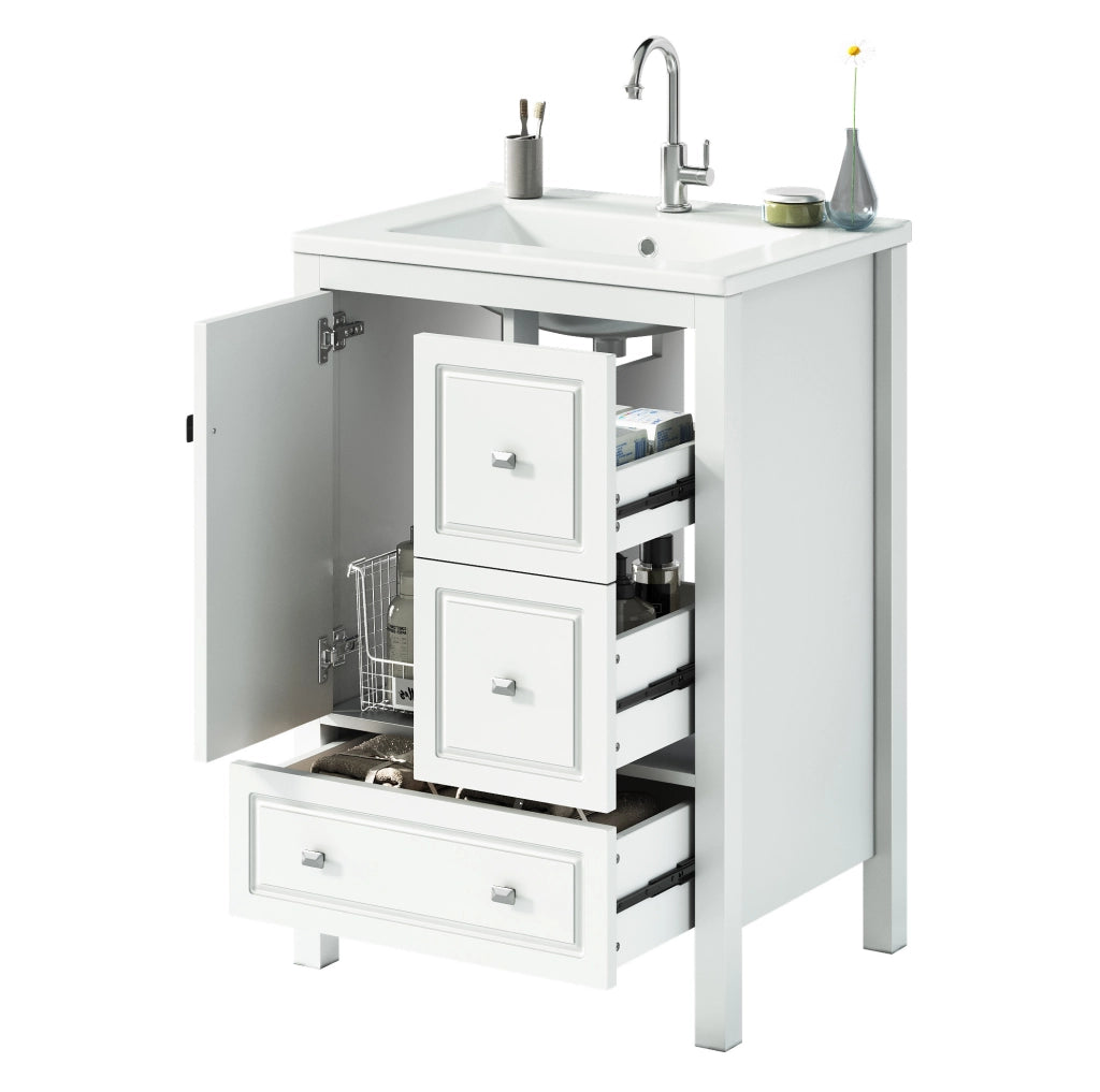 Mobile lavabo da bagno freestanding con lavabo in ceramica bianco