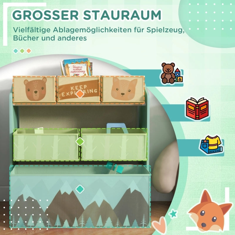 Armadio per bambini con 6 scatole in tessuto, design grazioso, 63x30x66 cm, verde