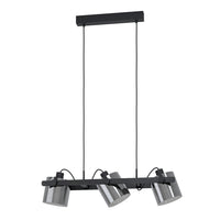 Lampadario A Sospensione Vintage Hornwood 2 Acciaio Nero Vetro 3 Luci E27