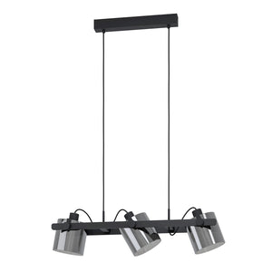 Lampadario A Sospensione Vintage Hornwood 2 Acciaio Nero Vetro 3 Luci E27