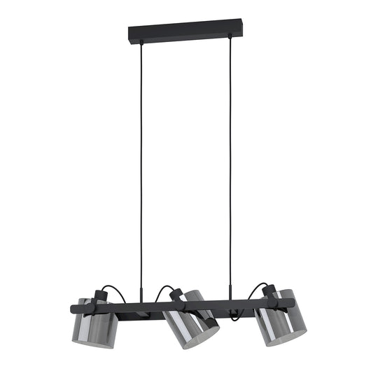 Lampadario A Sospensione Vintage Hornwood 2 Acciaio Nero Vetro 3 Luci E27