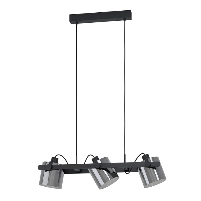 Lampadario A Sospensione Vintage Hornwood 2 Acciaio Nero Vetro 3 Luci E27