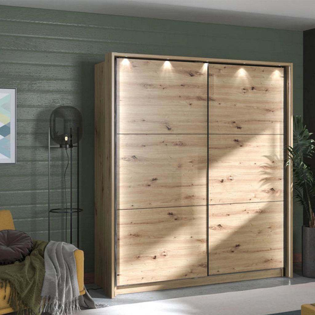 Armadio Camera da Letto Cerchio, Guardaroba Grande Appendiabiti, 179x210h cm Marrone Rovere Nodi