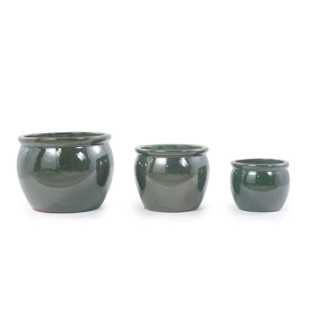 Vaso per piante in ceramica ¨C Minimal ¨C ? 30 cm blu verde antico lucido per balcone giardino