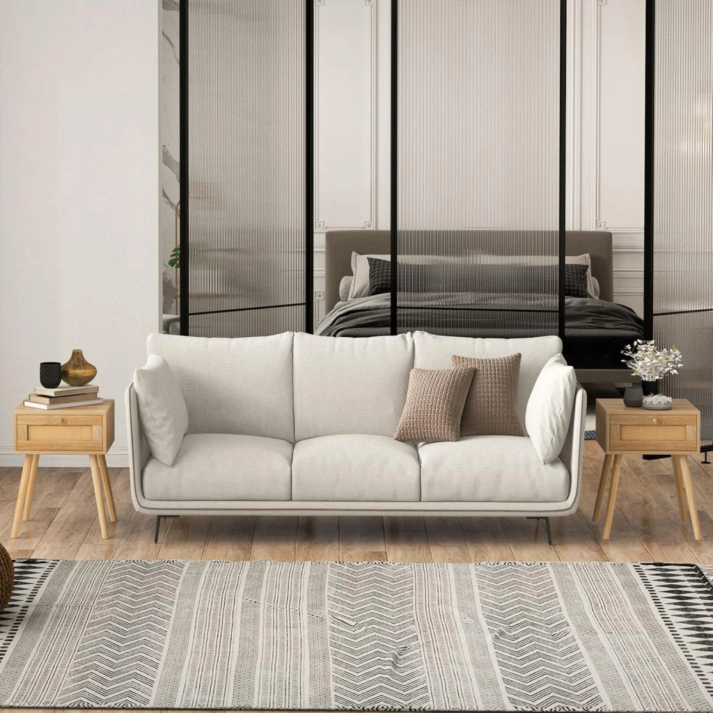 Comodino con porta in rattan, tavolino in legno con stile moderno, mobile laterale decorativo con cassetto, adatto per camera da letto, soggiorno, 40 x 40 x 55 cm, naturale