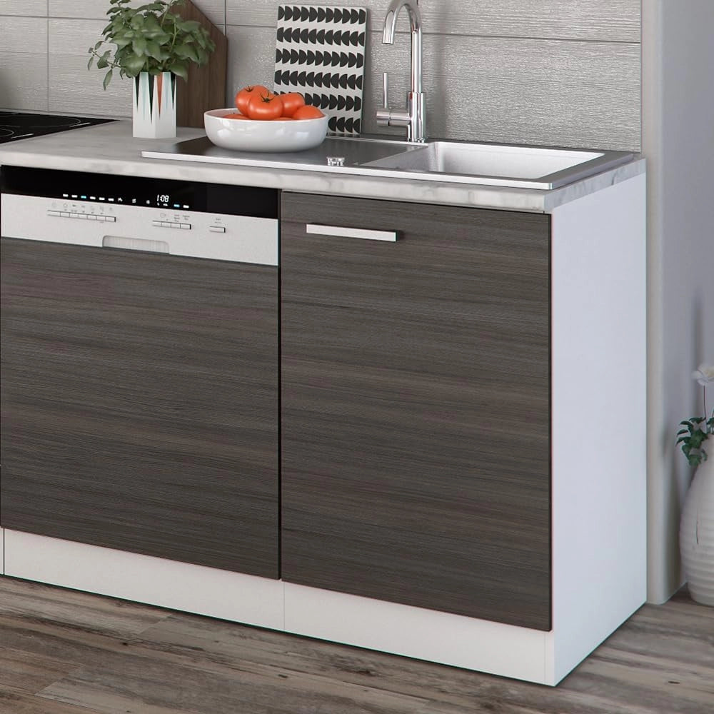 Cucina componibile Optima, Grigio prezioso/bianco, 270 cm senza piano di lavoro con striscia LED, adatto per disposizione e ampliamento personalizzati