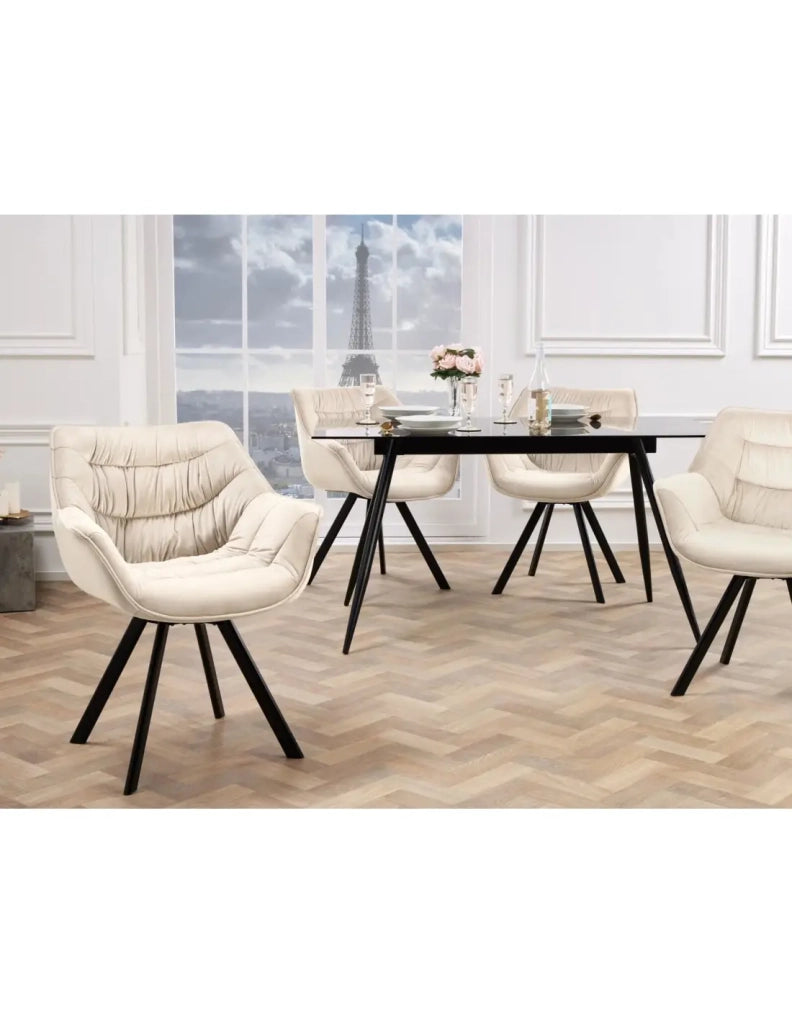 Set di 2 sedie design COMFY girevoli a 180° in velluto beige champagne e piedi neri
