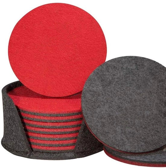 Set di 8 sottopiani, doppio, liscio, circolare, sottopiani per bevande, 5 mm di spessore, velt, fortemente assorbente, rosso, grigio