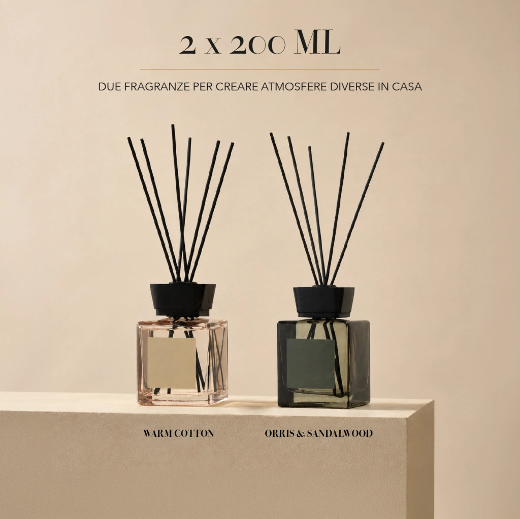 Set 2 Pezzi Diffusori Ambiente con Bastoncini Profumatori Casa 2 Fragranze 200 ml o 500 ml  200 ml
