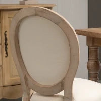 Set 2 Sedie Imbottite da Pranzo, Sedie per Soggiorno Stile Vintage Rétro in Legno e Tessuto Effetto Lino Bianco Panna 49x56x96cm