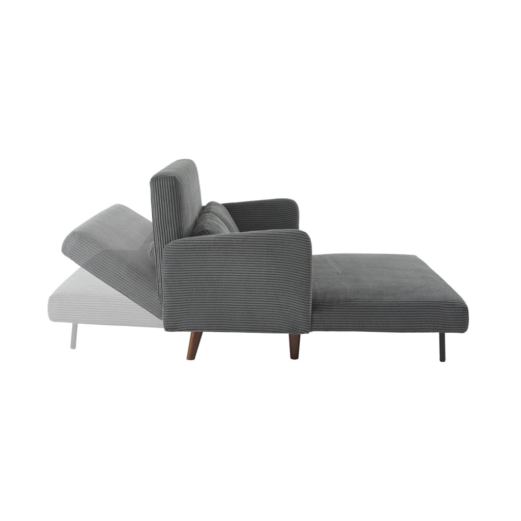 Divano letto in velluto a coste con gambe in legno, 2 posti, grigio
