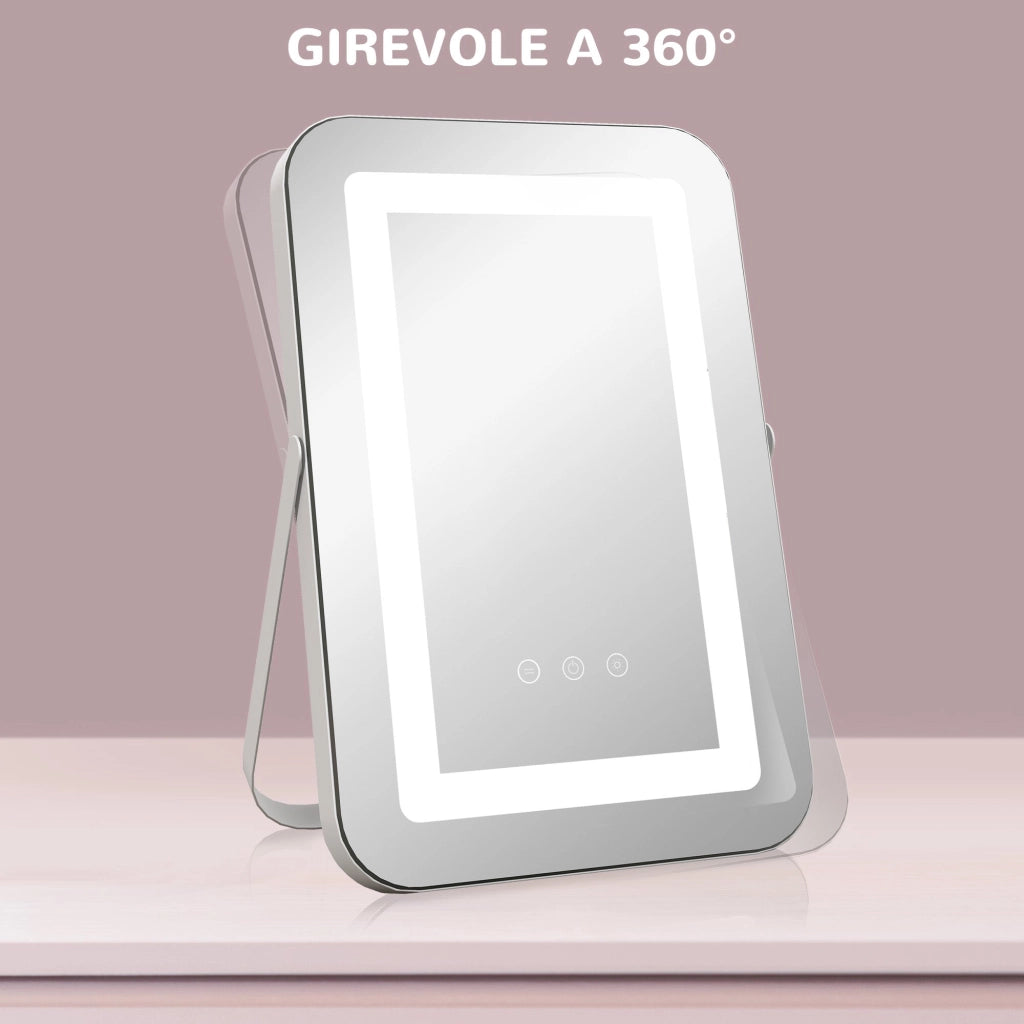 Specchio Trucco Make Up da Tavolo Luci Regolabili 3 Colori USB 31x41,5x3 cm Bianco