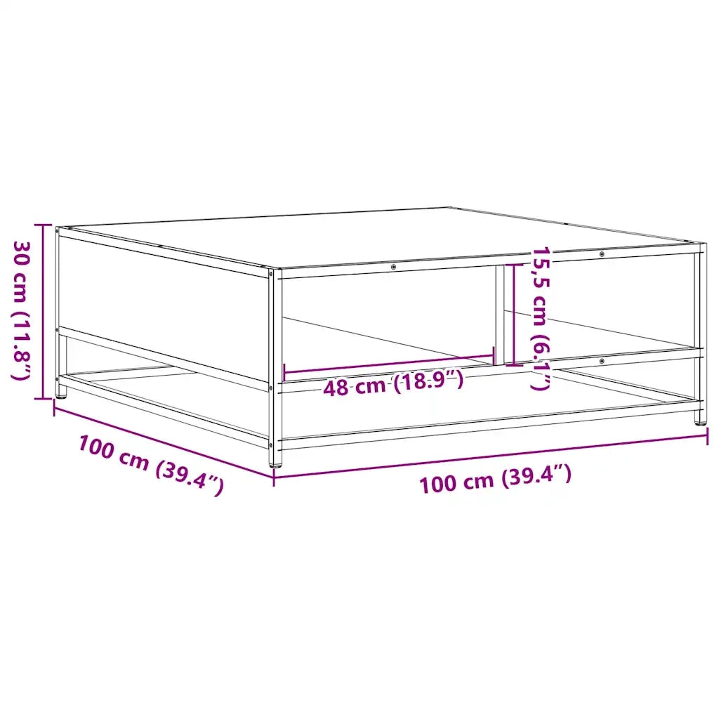 Tavolino Grigio Sonoma 100x100x30 cm in Truciolato e Metallo 848777