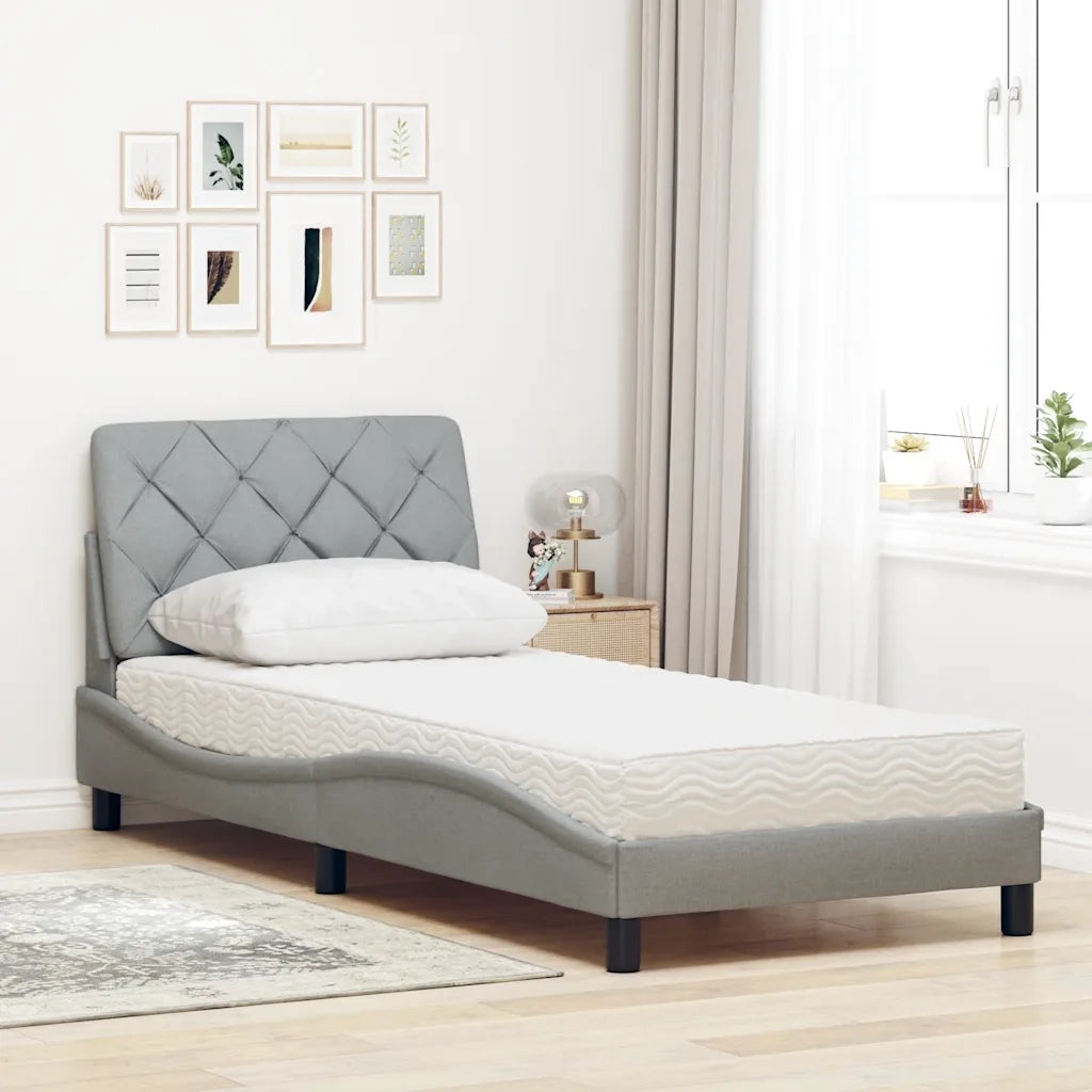 Letto con Materasso Grigio Chiaro 90x200 cm in Tessuto 3310713
