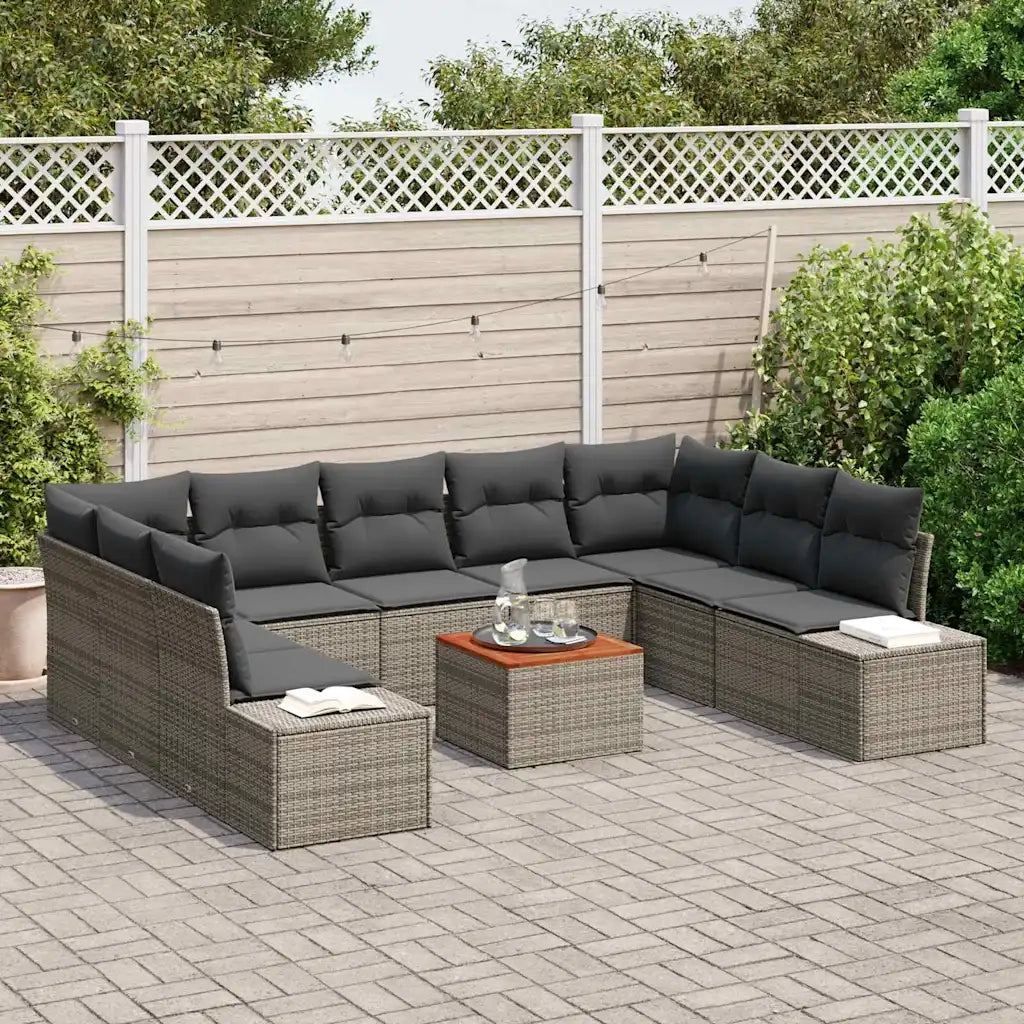 Set Divano da Giardino con cuscino 10 pcs Grigio polyrattan 3348000