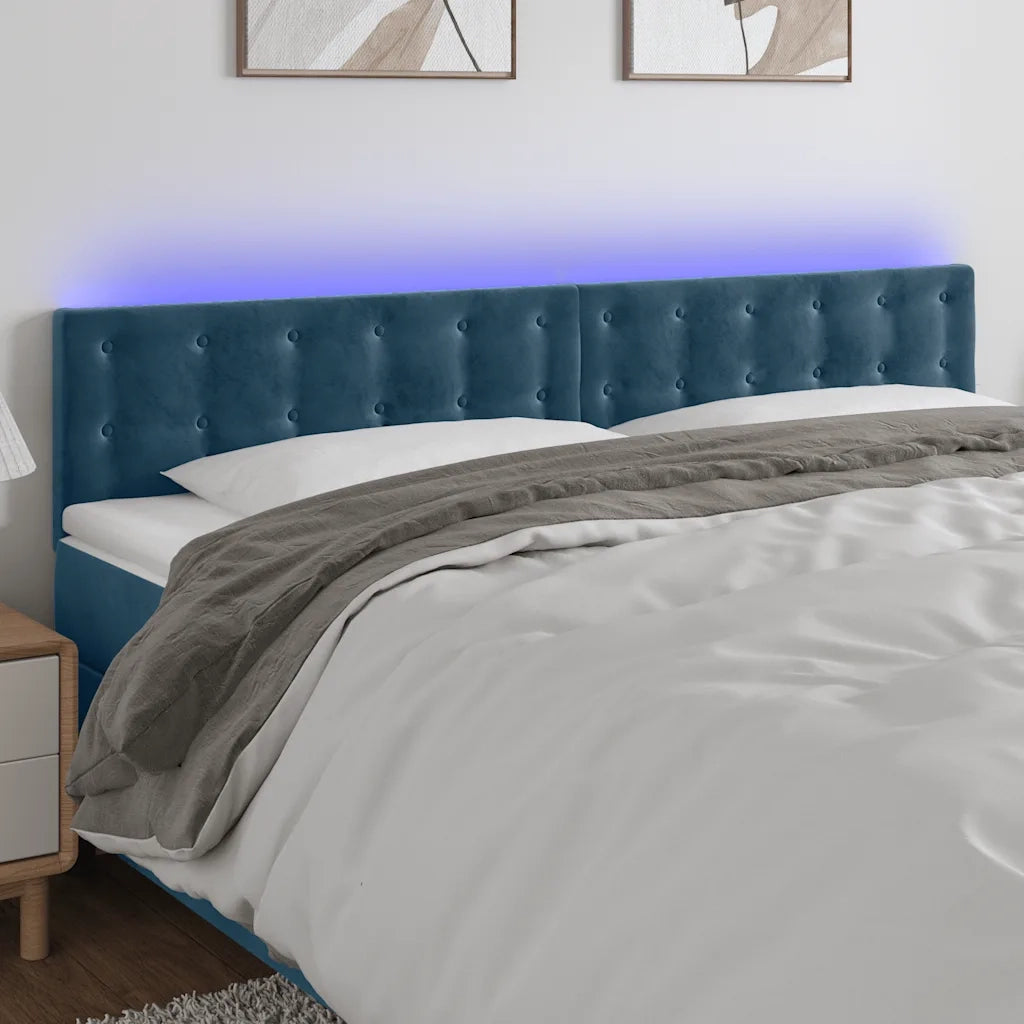 Testiera | Testata a LED Blu Scuro 200x5x78/88 cm in Velluto