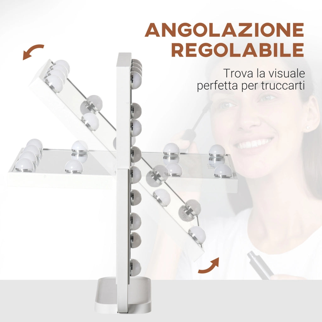EasyComfort Specchio Trucco Illuminato Inclinabile con 12 Luci LED e Luminosità Regolabile, 32.8Lx11x47.4cm