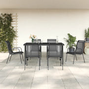 Set da Pranzo da Giardino 7 pz Nero in Acciaio e Textilenecod mxl 101226