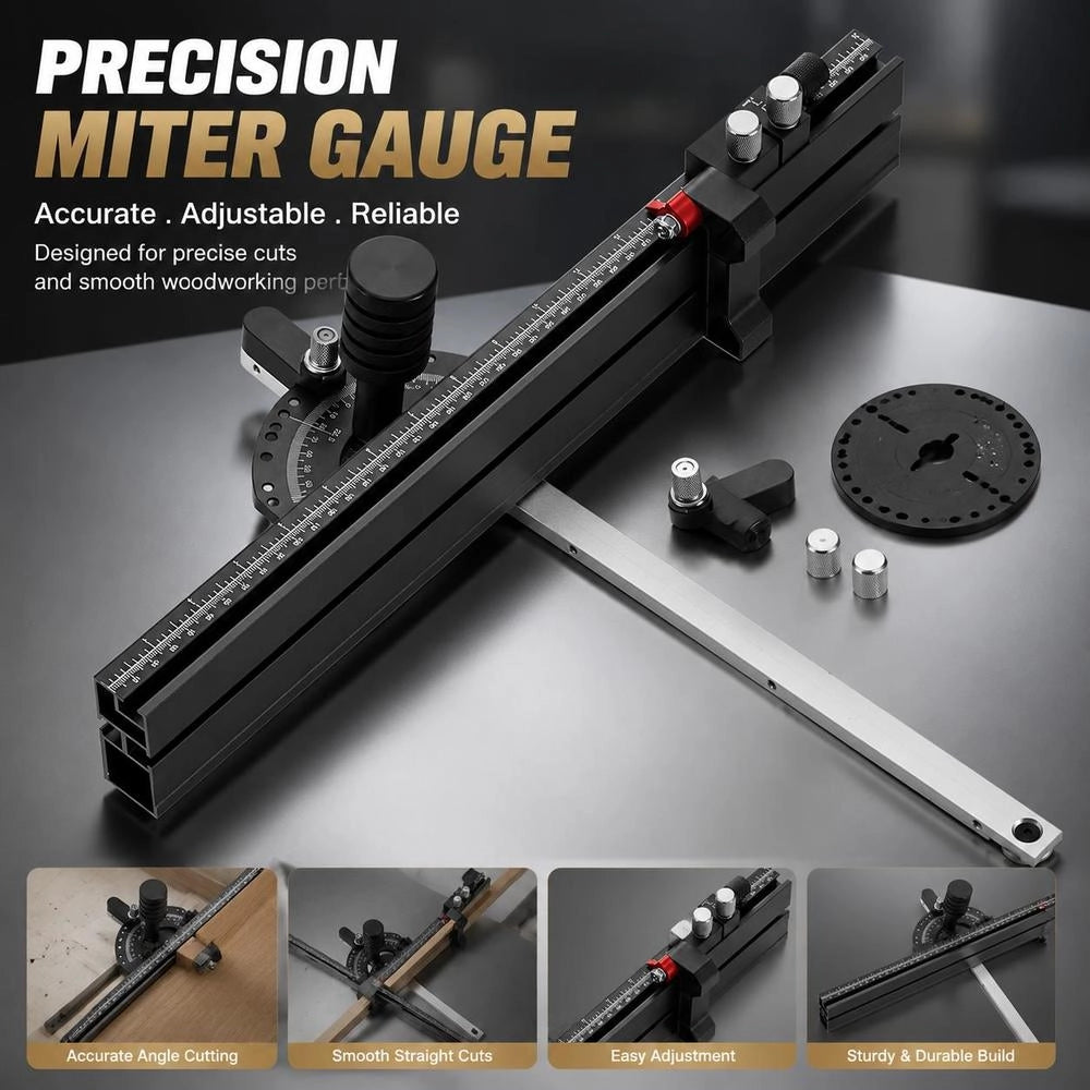 Precision Miter Gauge For Table Saws, Standard Slot, 3/4 X 3/8 Inch, 45.7 Cm Grid