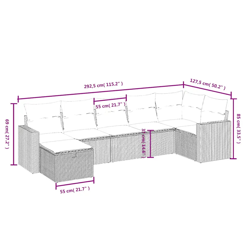 Set Divani da Giardino 7 pz con Cuscini Grigio in Polyrattan