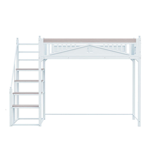 Letto a Soppalco Metallico – Xylo – 90x200cm, Barriera Design Finestra, Scale Intercambiabili SX/DX, Bianco