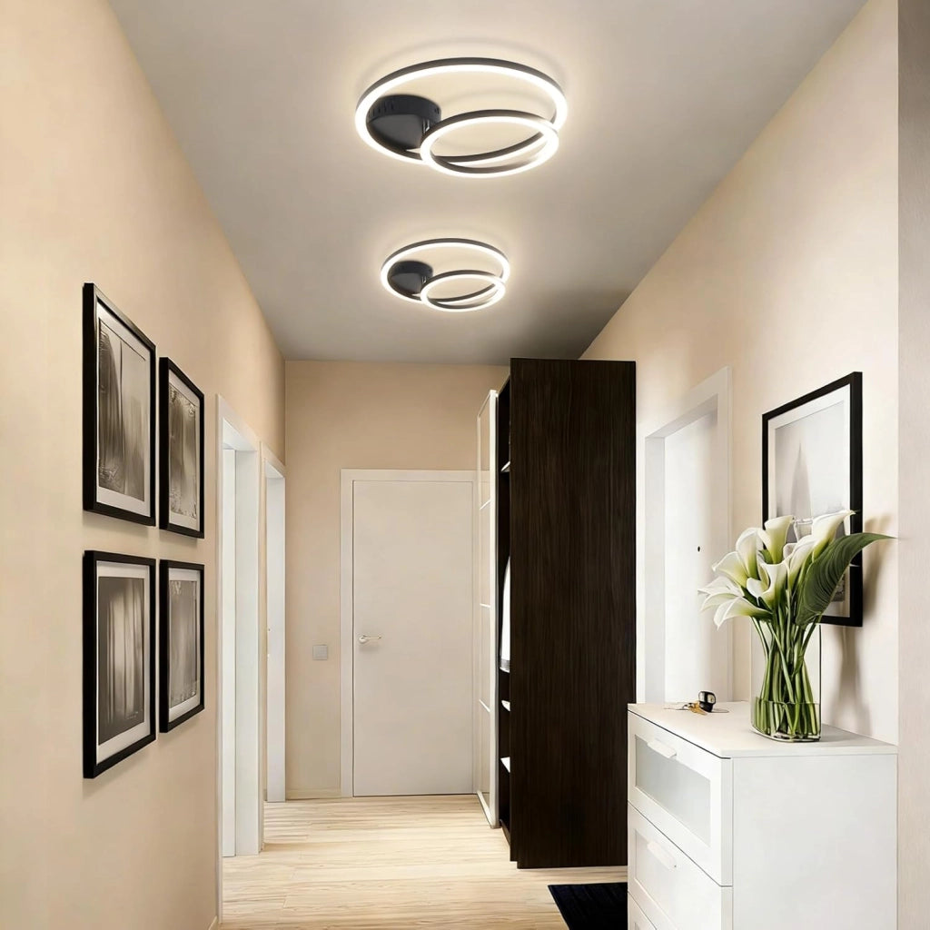 ZMH Plafoniera moderna 2 anelli LED nero 23W 4000K per soggiorno cucina camera da letto ufficio