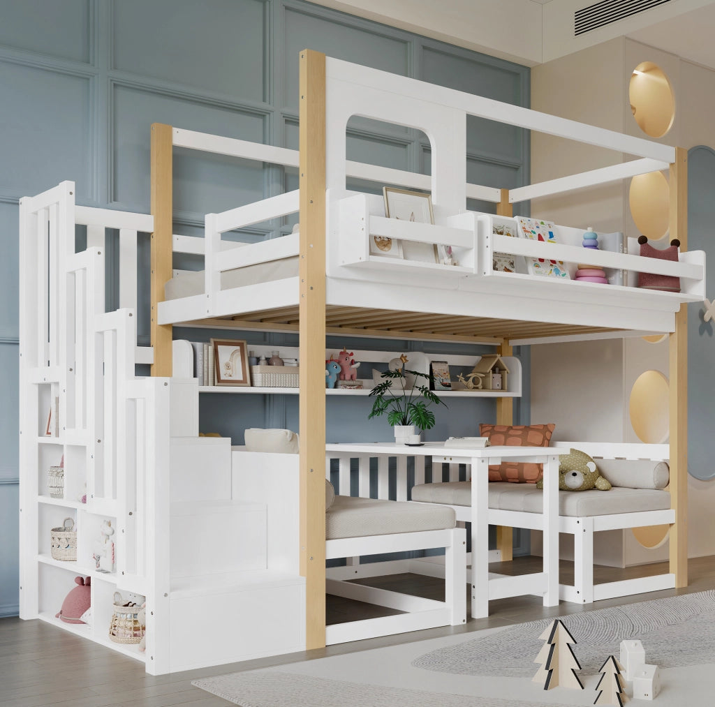 Letto a soppalco bambini 90x200 cm bianco e naturale