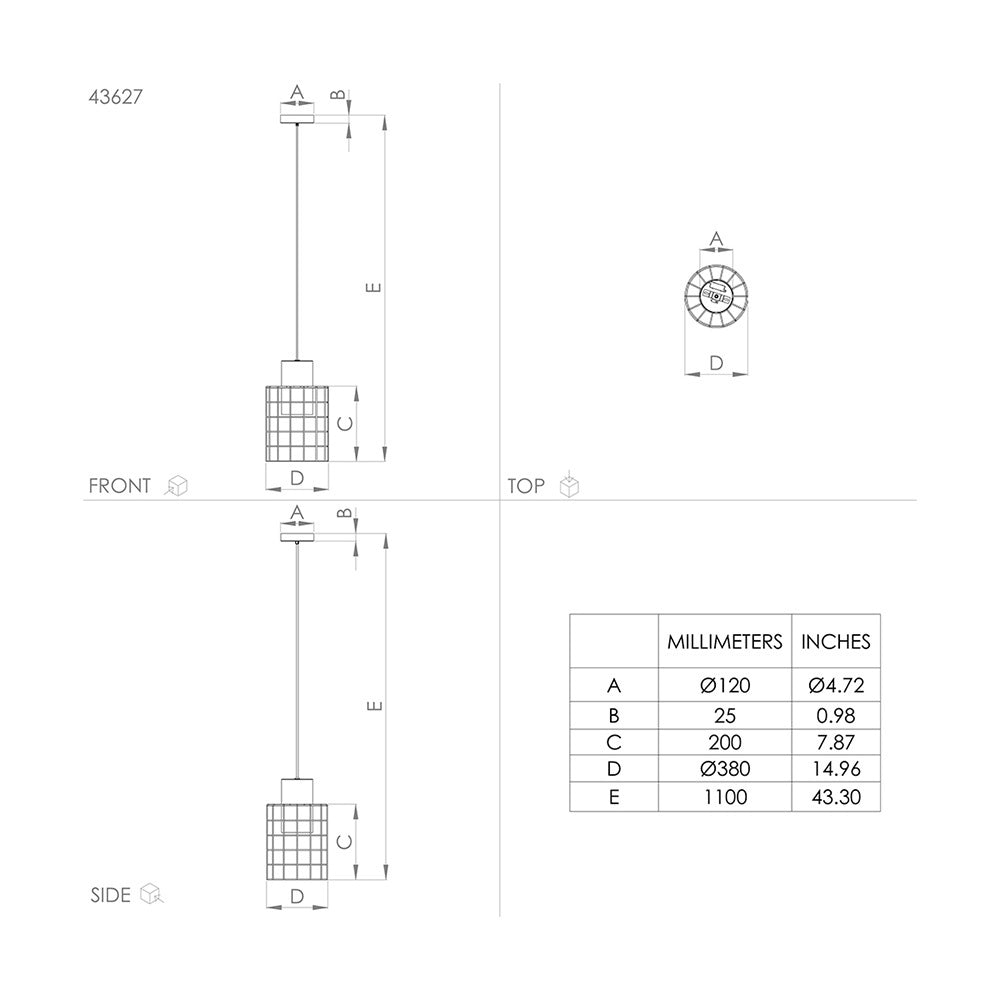 Lampadario Industrial Milligan Medio 1 Luce Acciaio Nero E Bianco