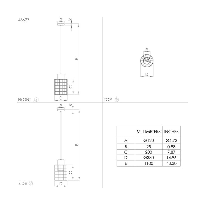 Lampadario Industrial Milligan Medio 1 Luce Acciaio Nero E Bianco