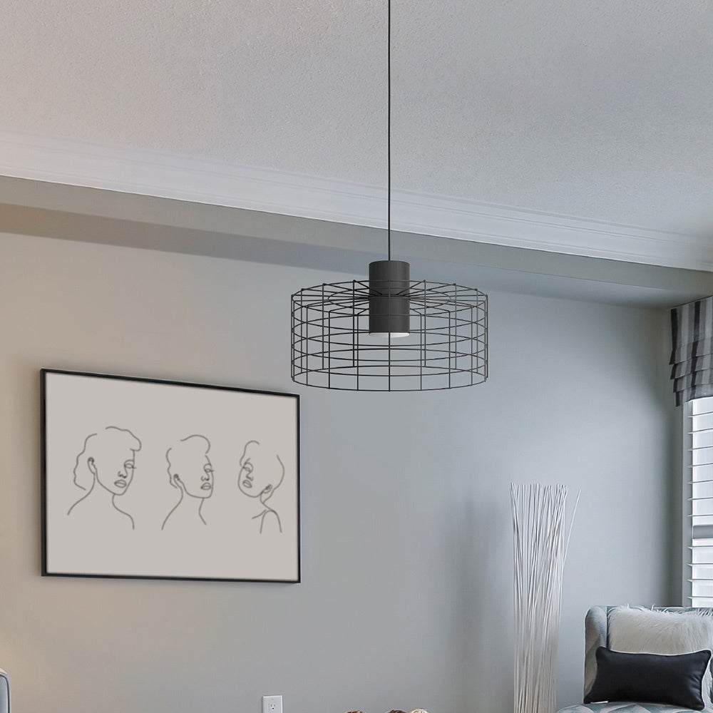 Lampadario Industrial Milligan Grande 1 Luce Acciaio Nero E Bianco