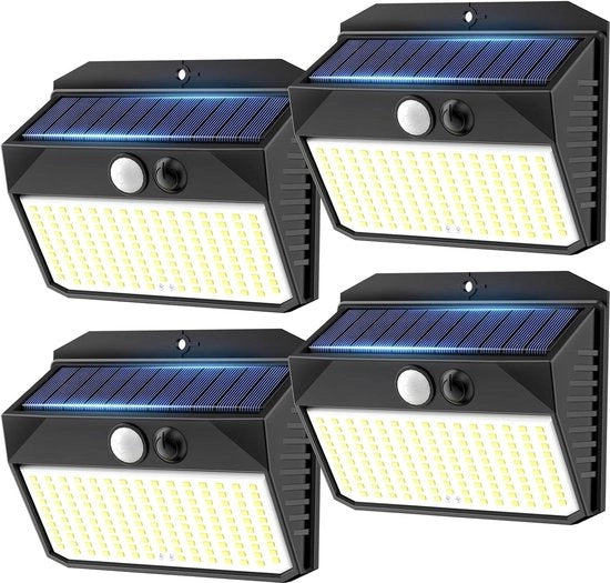 Lampade Solari per Esterno con Sensore di Movimento - Set da 4 pezzi - 150 led - 3 Modalità - IP65 - Per Giardino Scale Garage