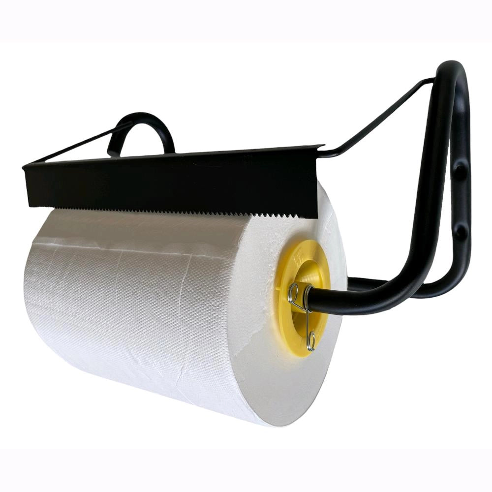 Dispenser Portarotolo da Parete industriale in acciaio NERO + Rotolo Carta OMAGGIO