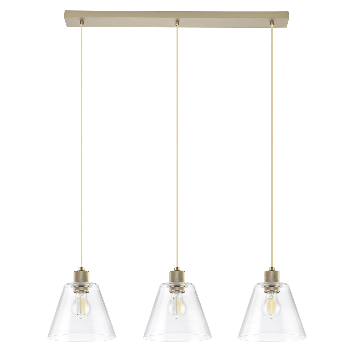 Lampadario A Sospensione Vintage Copley Acciaio Oro Vetro 3 Luci E27