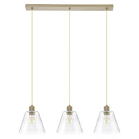 Lampadario A Sospensione Vintage Copley Acciaio Oro Vetro 3 Luci E27