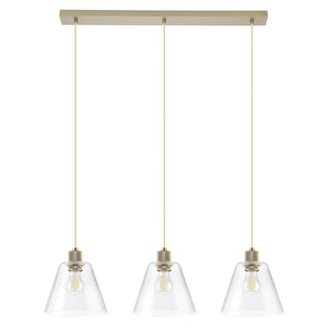 Lampadario A Sospensione Vintage Copley Acciaio Oro Vetro 3 Luci E27