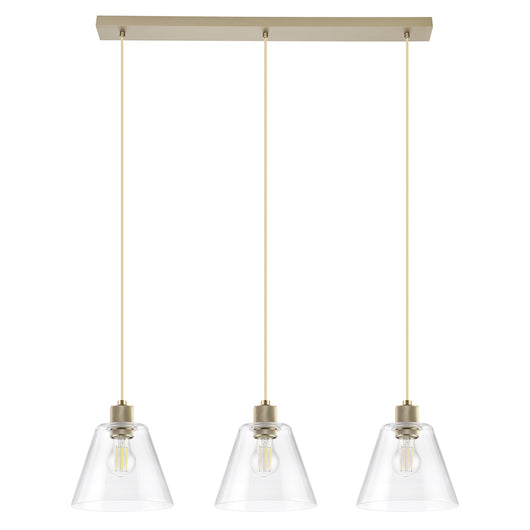 Lampadario A Sospensione Vintage Copley Acciaio Oro Vetro 3 Luci E27