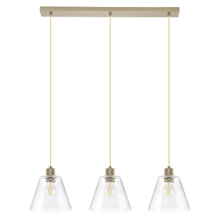 Lampadario A Sospensione Vintage Copley Acciaio Oro Vetro 3 Luci E27