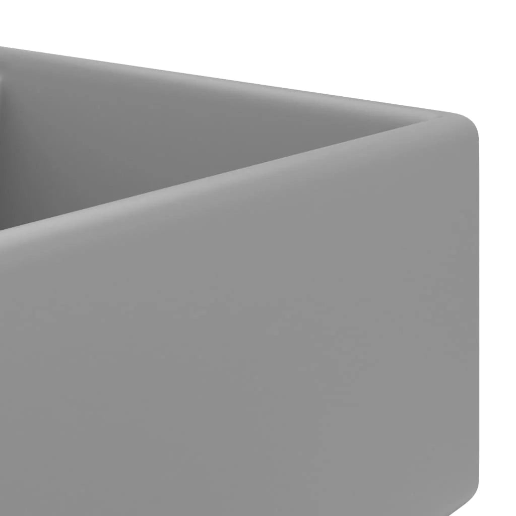 Lavabo quadrato di lusso con troppopieno lavabo da appoggio lavabo da bagno vano per cosmetici finitura opaca 41x41 cm ceramica grigio chiaro 02_0002691