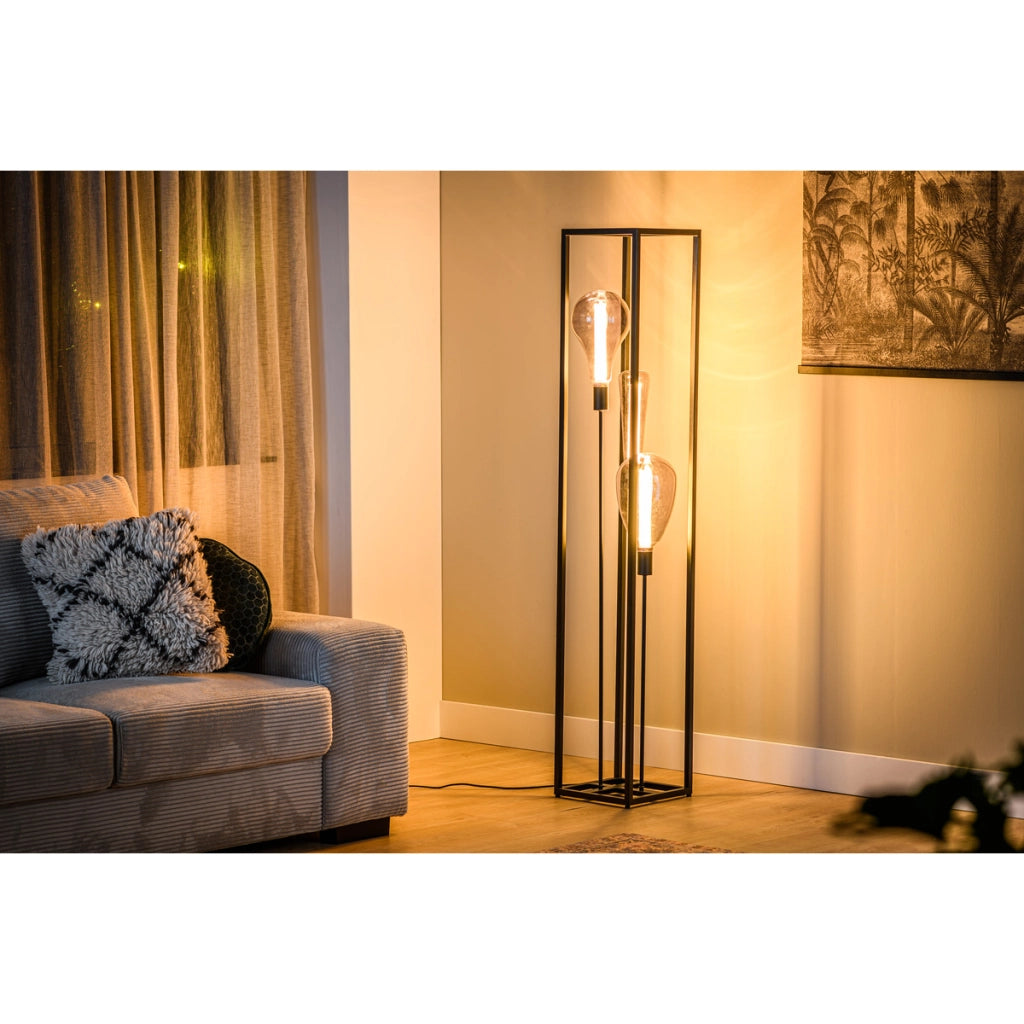 Lampada da terra 3 luci V340 nera in metallo, stile industriale