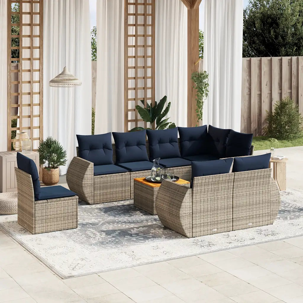 Set Divani da Giardino 9 pz con Cuscini Grigio in Polyrattan 3225102