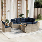 Set Divani da Giardino 9 pz con Cuscini Grigio in Polyrattan 3225102