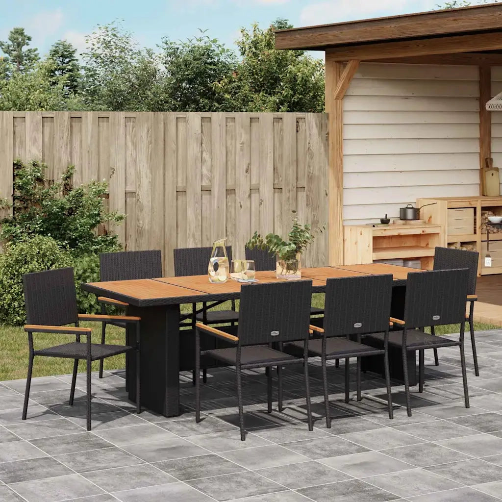 Set da Pranzo per Giardino 9 pcs Nero polyrattan 3365420